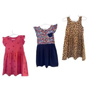 H&M Girls Dresses Bundle Size 3-4Y – Leopard, Floral, Cherry Print – Excellent!